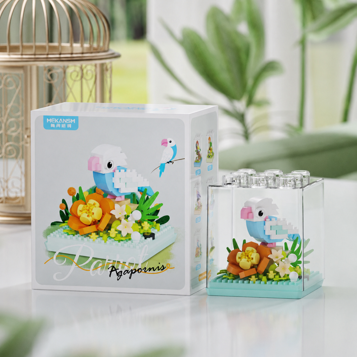 Mini Parrot Building Block Flower Display Set with Clear Case