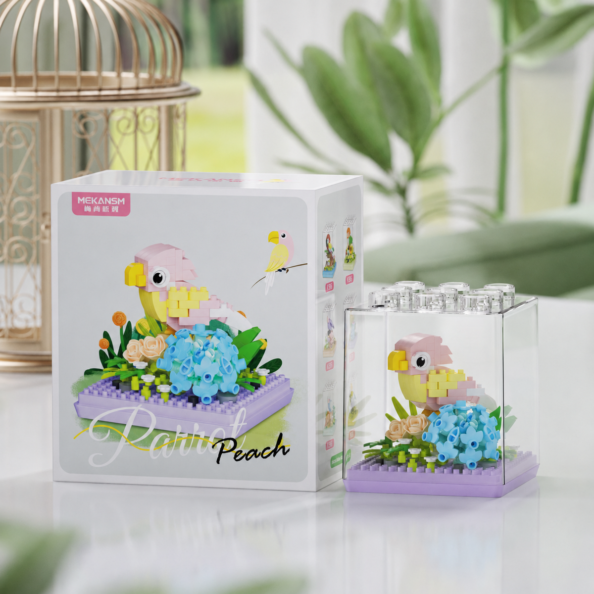 Mini Parrot Building Block Flower Display Set with Clear Case