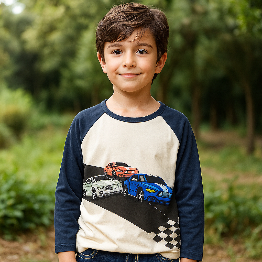 Top Long Sleeve Race Car Design Size 3-10y