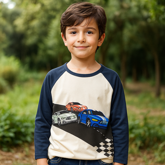 Top Long Sleeve Race Car Design Size 3-10y