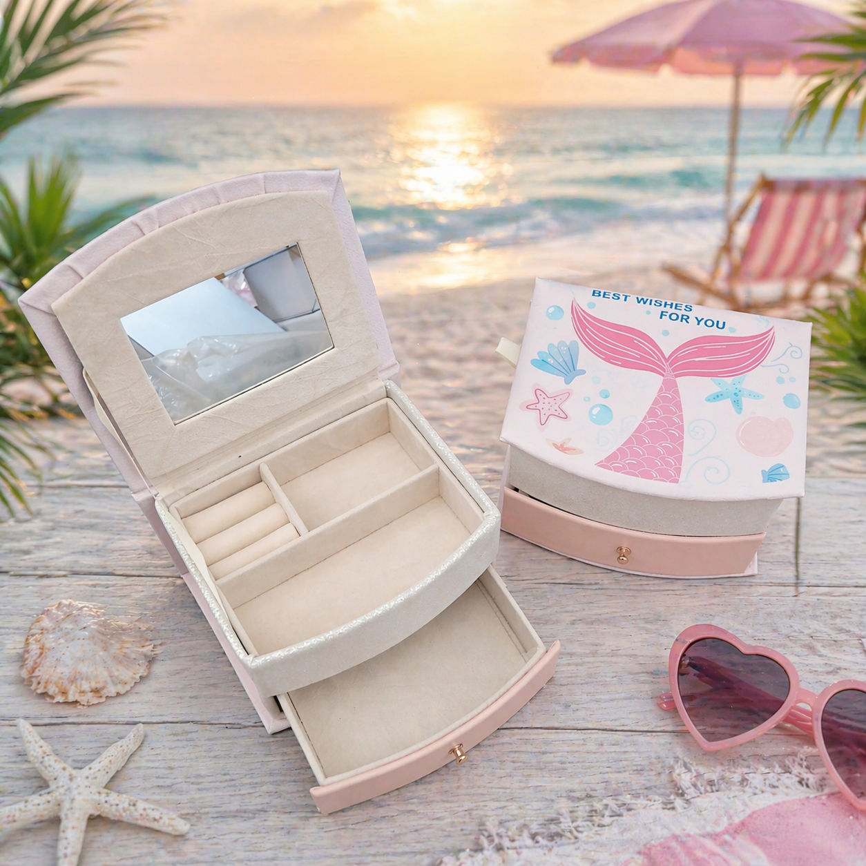 Mermaid Jewelry Box Organizer with Mirror & Drawer