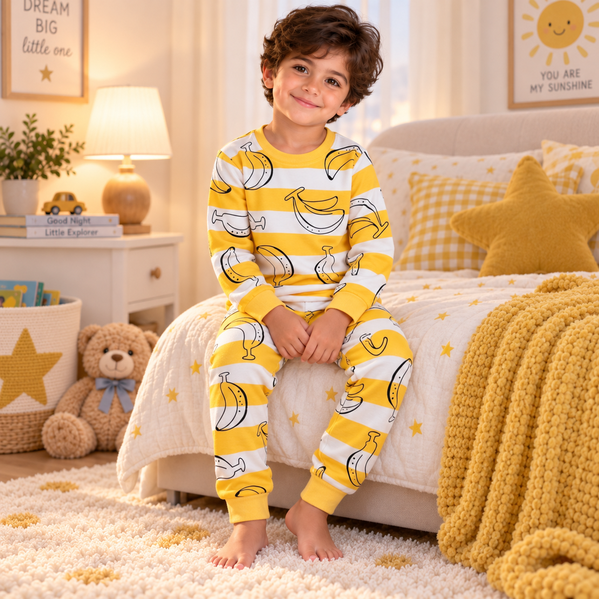 Boys’ 100% Cotton Banana Pajama Set | 1–6Y