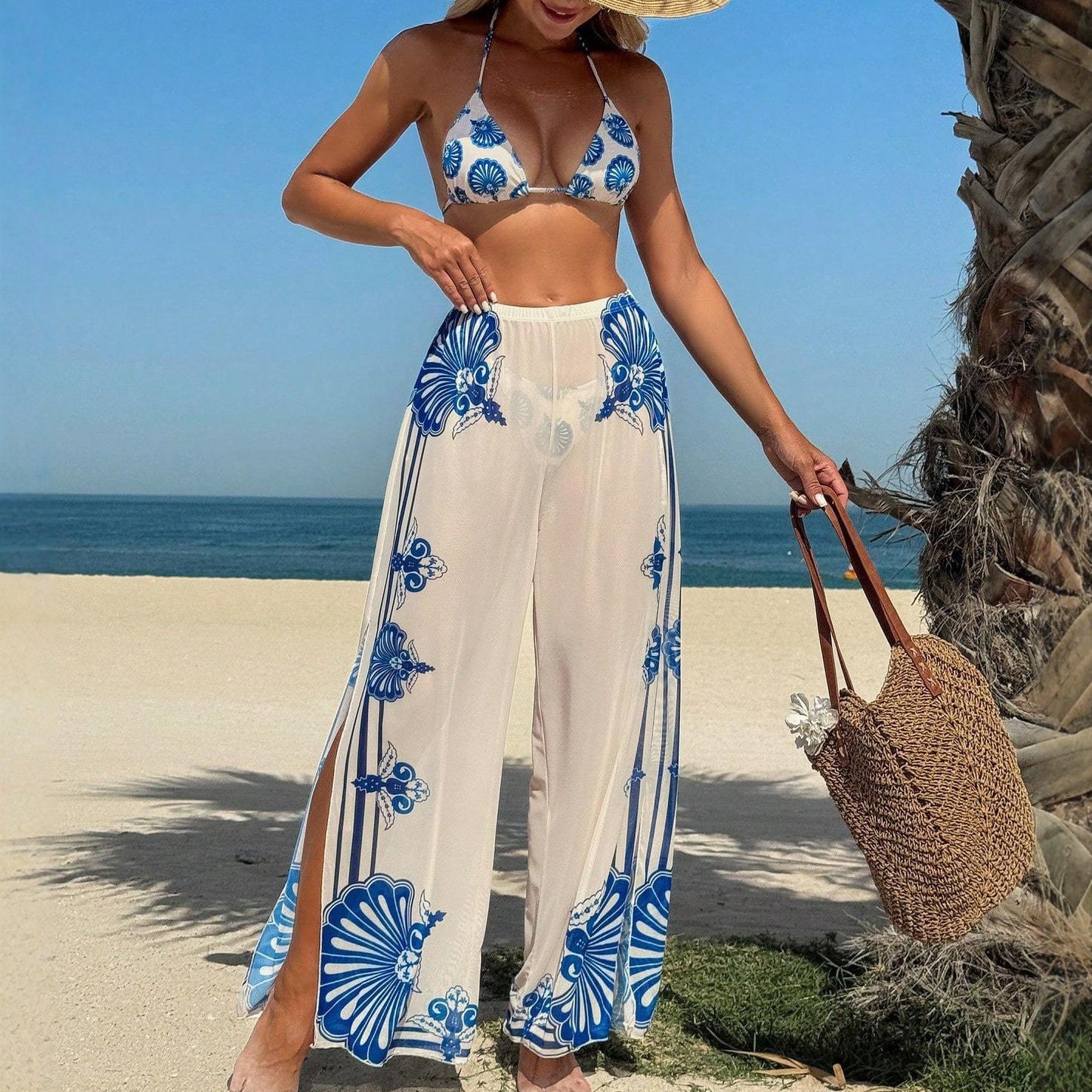 Blue Shell Print Beach Swimsuit – 3 pcs | Size S-L