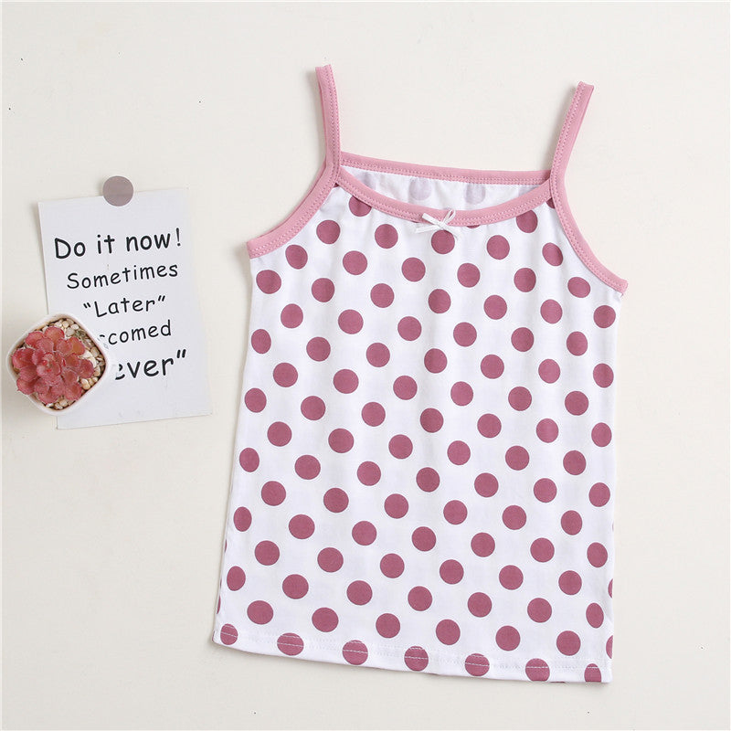 Girls Cotton Tank Tops (4 pcs) – Pink Dots | Size 2–10Y