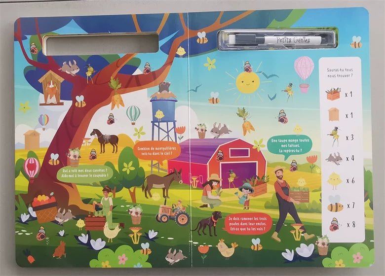 " Cherche Et Trouve " Livre-Ardoise Avec Marqueur Effaçable - French Book | Hard Cover | 3+