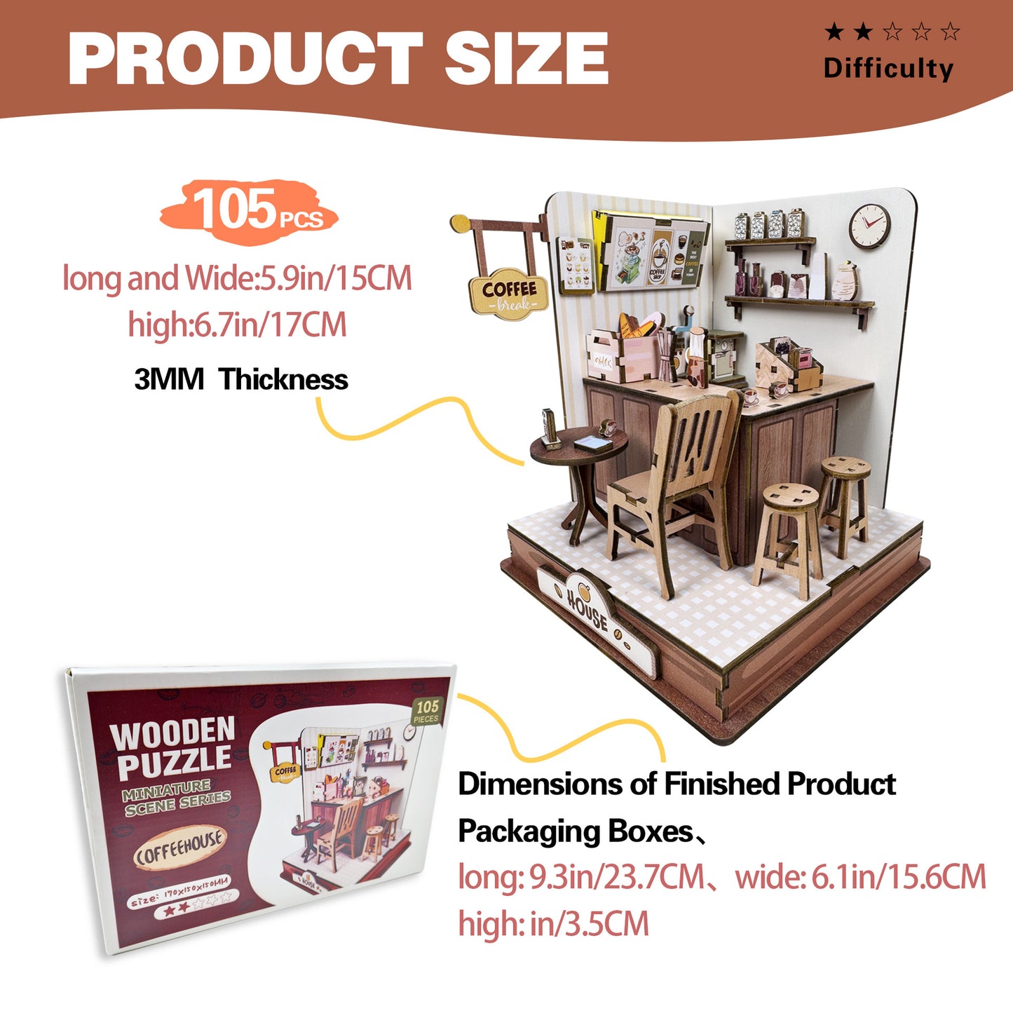 Wooden Coffee House Miniature Puzzle – 105 Pieces