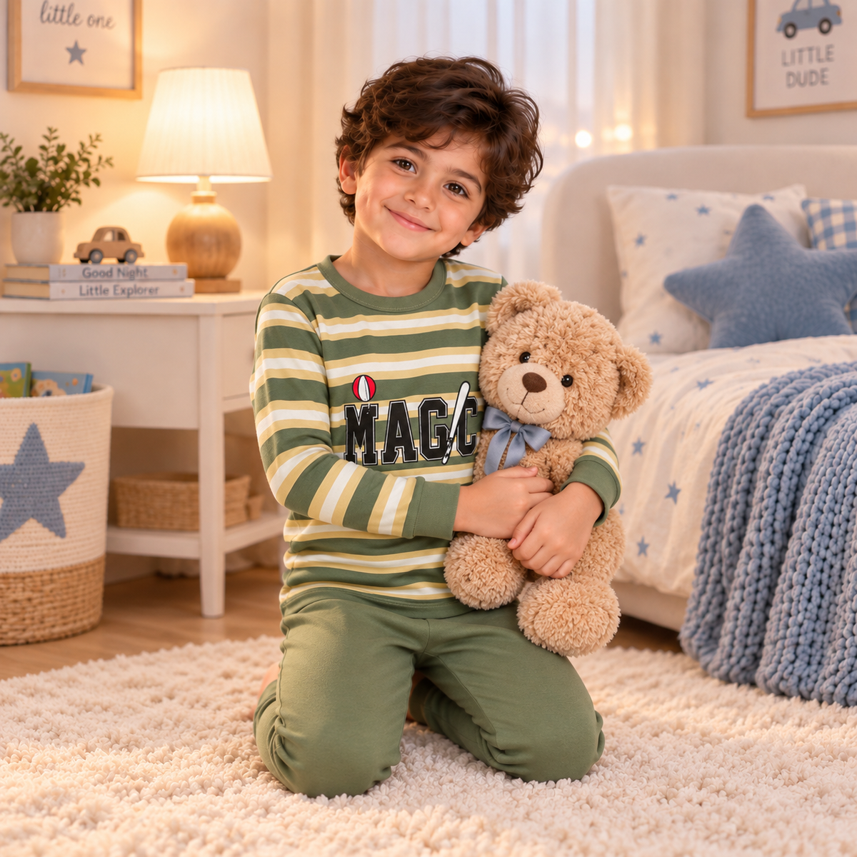 Boys’ 100% Cotton Striped Pajama Set | 8–14Y