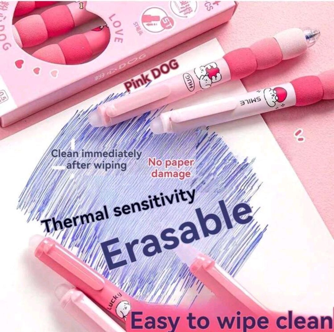 Cartoon Erasable Pen Pack Of 4 Pcs  Black Or Blue Ink Press Pen 0.5mm