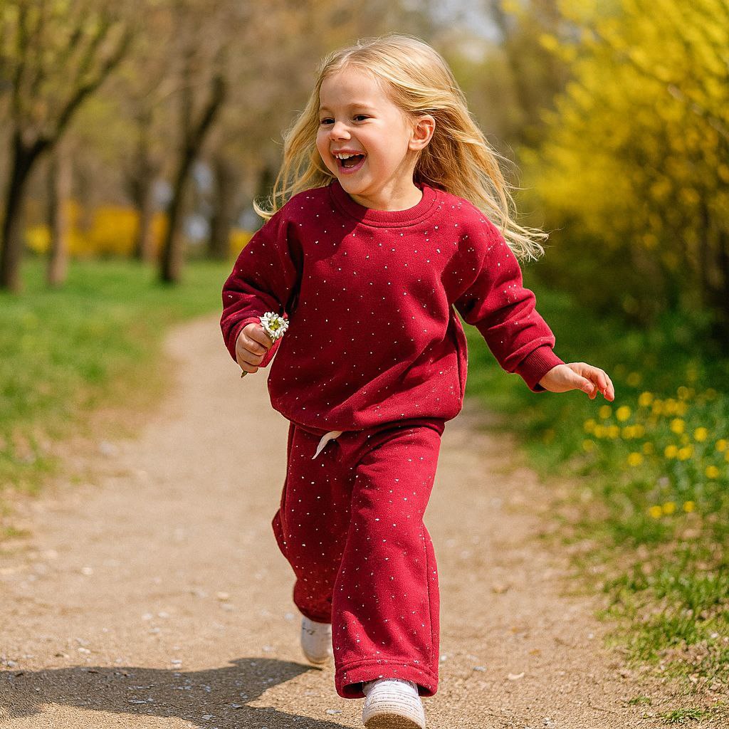 Outfit Warm With Fleece Red Wine Color Size 3-10y