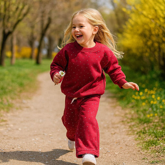 Outfit Warm With Fleece Red Wine Color Size 3-10y