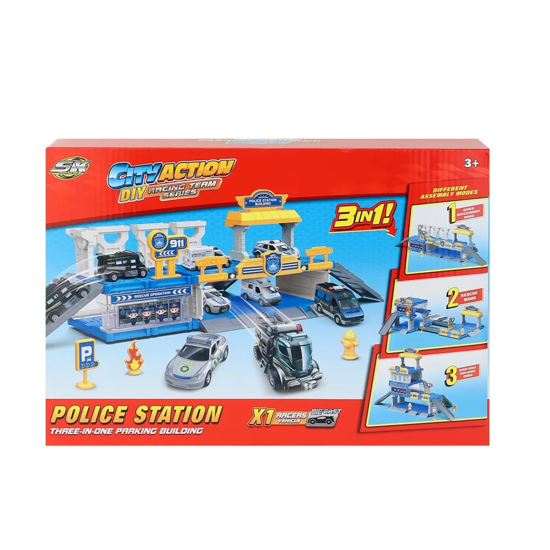 3-in-1 Police Station Parking Building Play Set