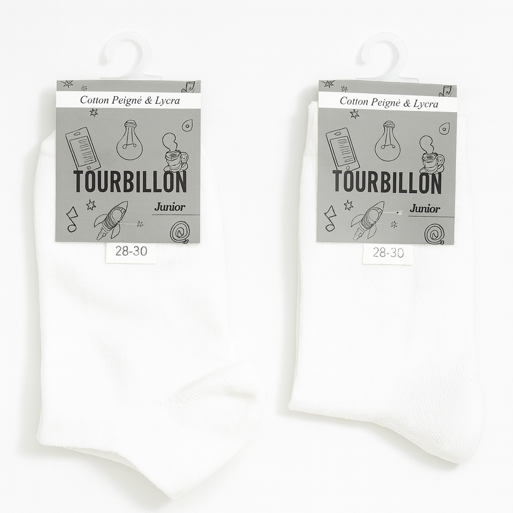 Socks Cotton White For Kids Long/Short Size 28-30
