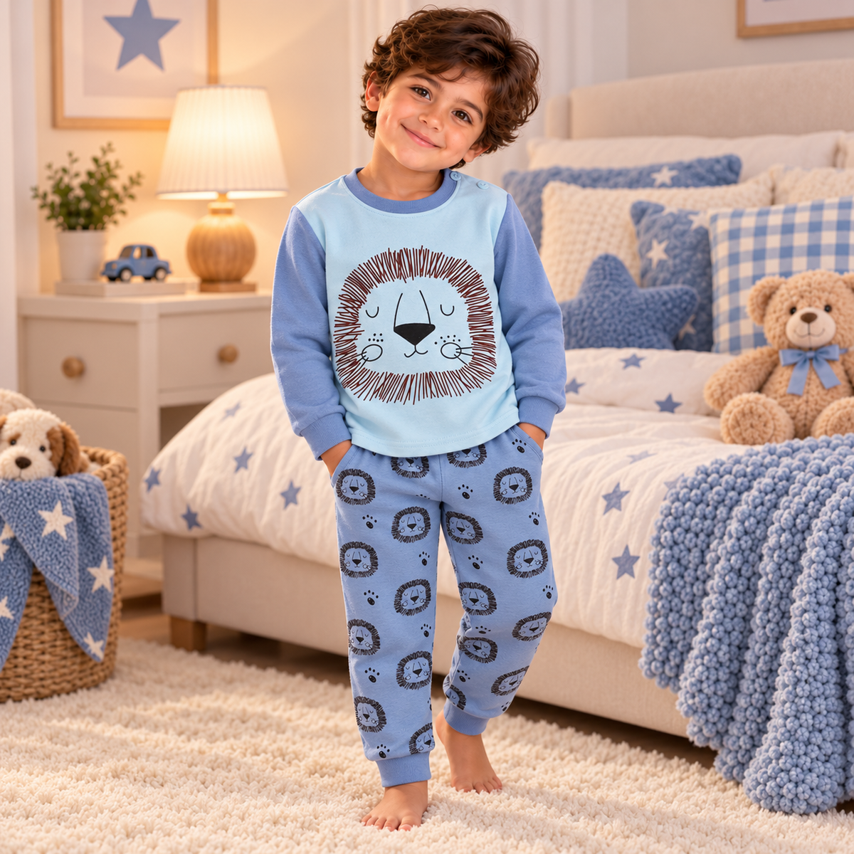 Boys’ 100% Cotton Lion Pajama Set | 1–6Y