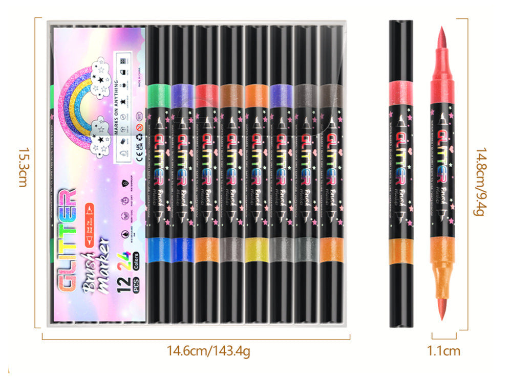 Glitter Brush Marker Set – 12pcs/24 Colors & 24pcs/48 Colors