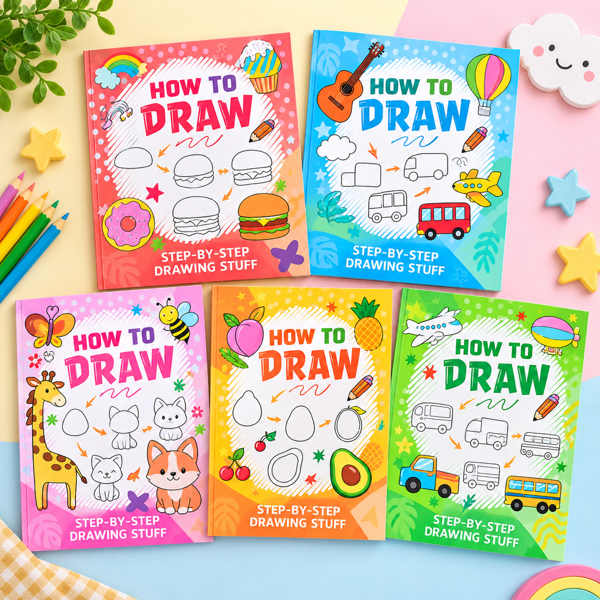 Kids How to Draw Step-by-Step Activity Books – 5 Fun Designs