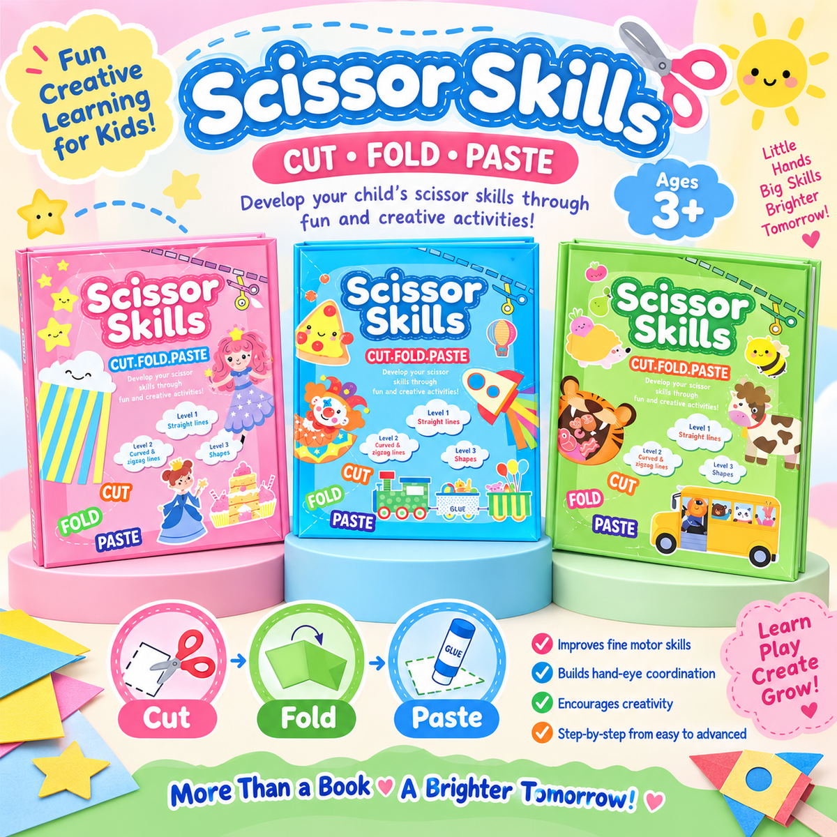 Scissor Skills Cut, Fold & Paste Activity Kit – 25 Activities | 3+