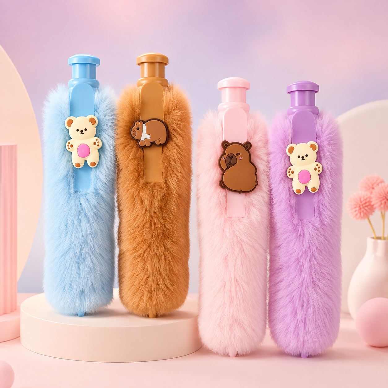 Fluffy Bear Pens – Assorted Pastel Colors