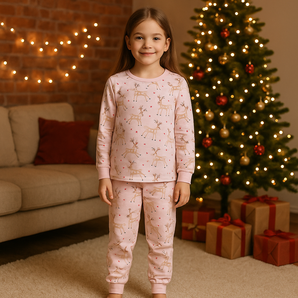 Christmas Pijama Light Pink Deer Design Age 8-9y