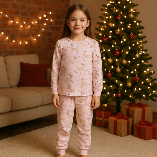 Christmas Pijama Light Pink Deer Design Age 8-9y