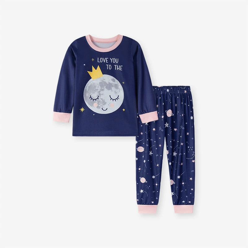 Girls Moon Print Pajama Set | Size 2-7y