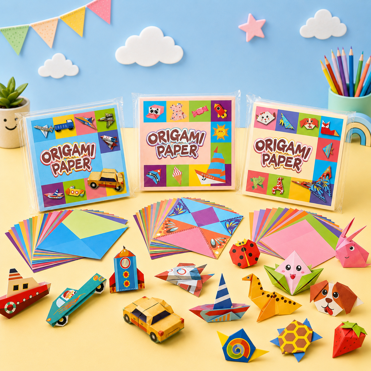 Kids Origami Paper Craft Kit – 54 Sheets & 27 Folding Designs with Instruction Book
