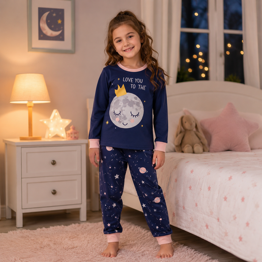 Girls Moon Print Pajama Set | Size 2-7y