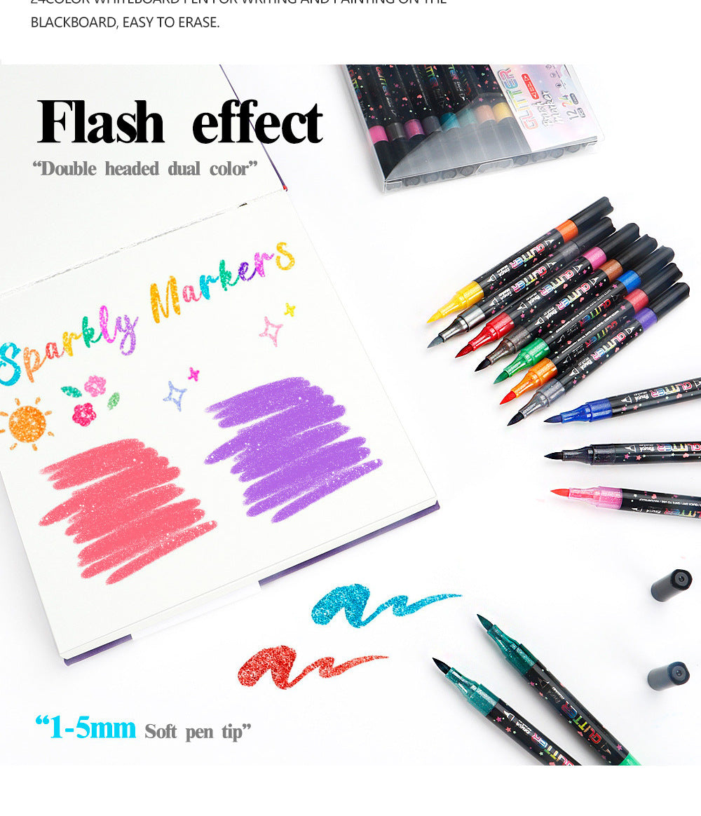 Glitter Brush Marker Set – 12pcs/24 Colors & 24pcs/48 Colors