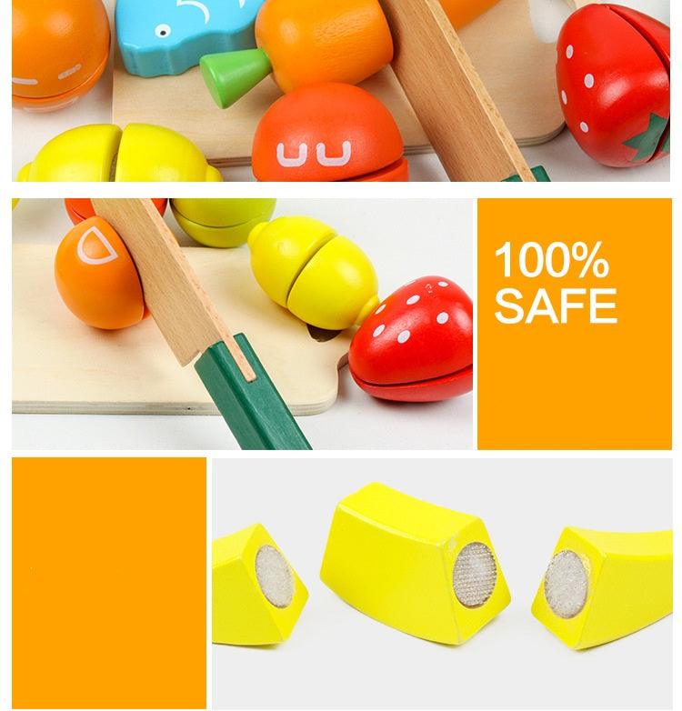 Wooden Fruit & Vegetable Cutting Play Set with Storage Bucket | 2+
