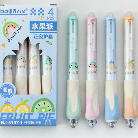 Erasable Pen Pack Of 4 Pcs Blue Ink Fruit Pie Design