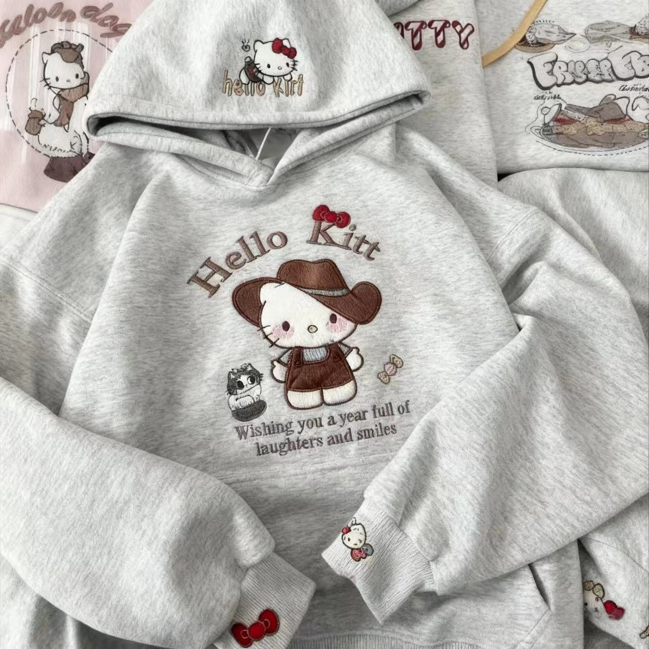Hoodie Light Grey Hello Kitty Design Size 1-2y