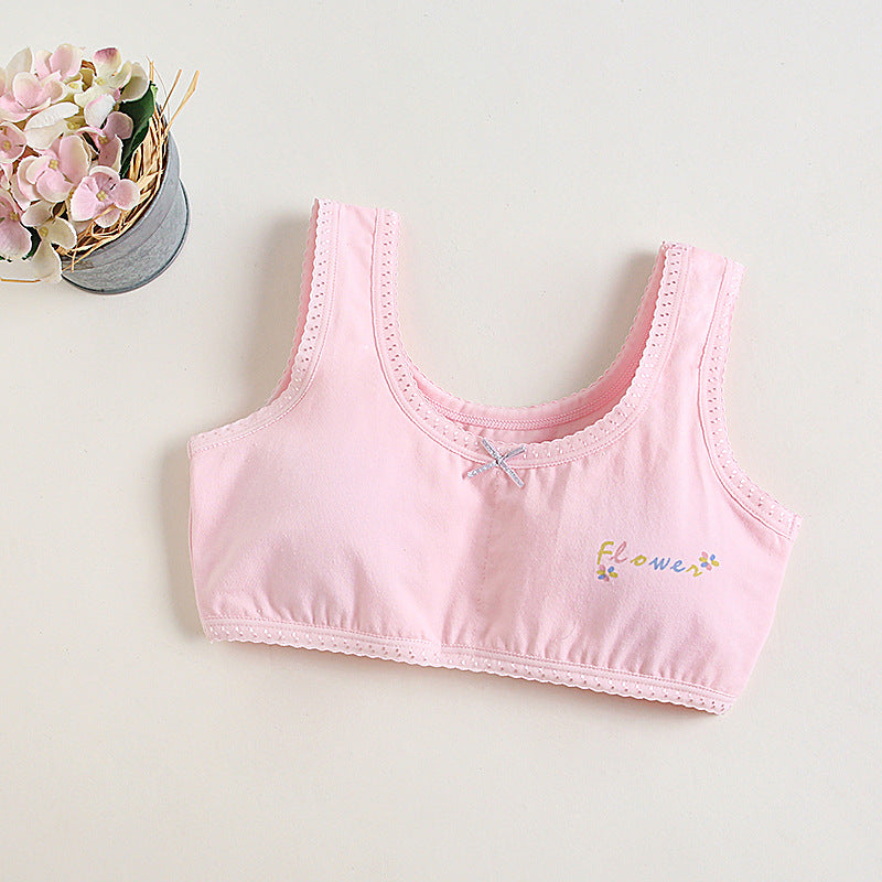 Girls Cotton Bras (4 pcs) – Wide Straps Pink Flower | Size 6–12Y