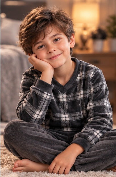 Kids’ Warm Winter Dark Grey Pajama Set | 6–16Y