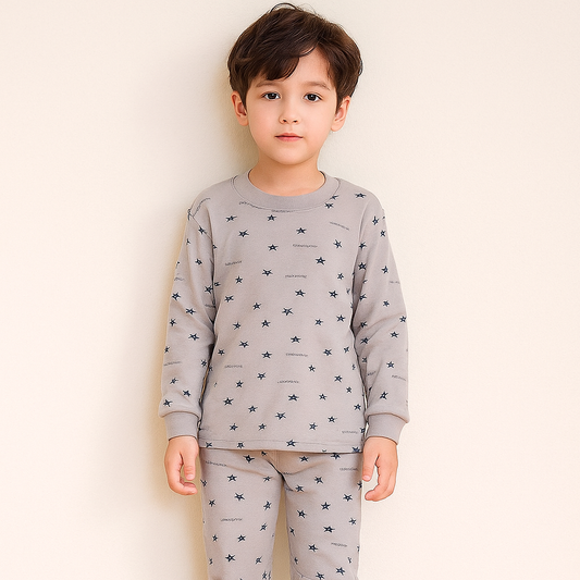 Pijama For Kids Long Sleeve Cotton Stars Design Size 5-6y