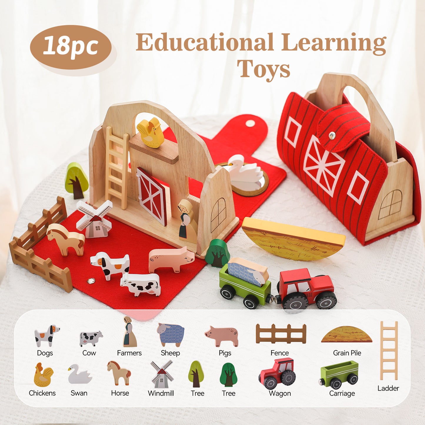 Montessori Educational Learning Toys - Barn Farm | Storable | 18 Pcs | 3+