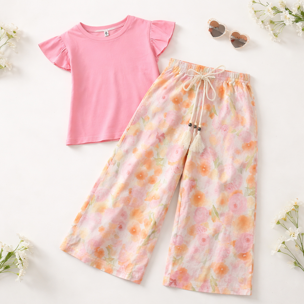 Wide Pants Flowers Outfit (9-10y)