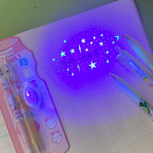 2pcs Invisible Ink + Black Pen Set Writing Markers With UV Light