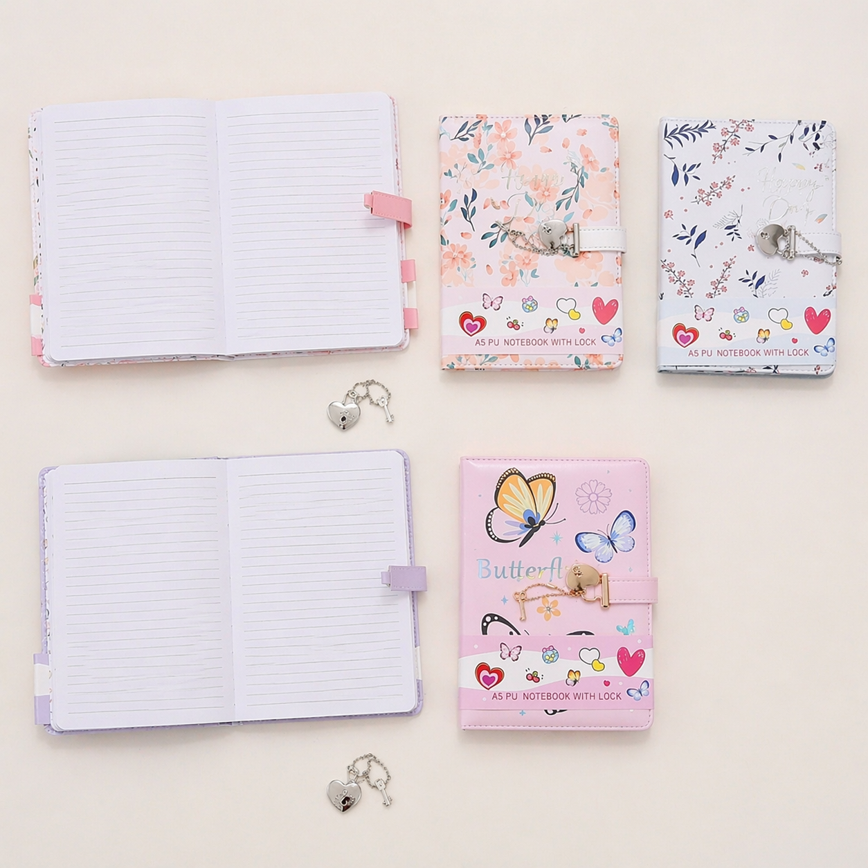 Lockable Floral / Butterfly Notebook A5