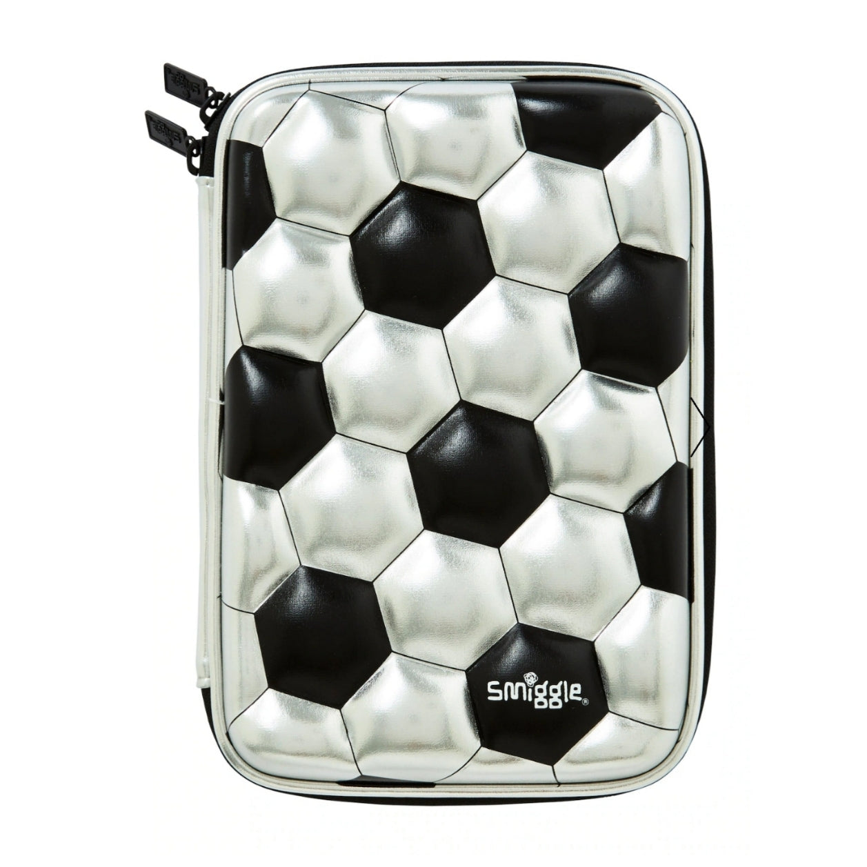 Smiggle Pencil Case Hard Cover Football Silver Design