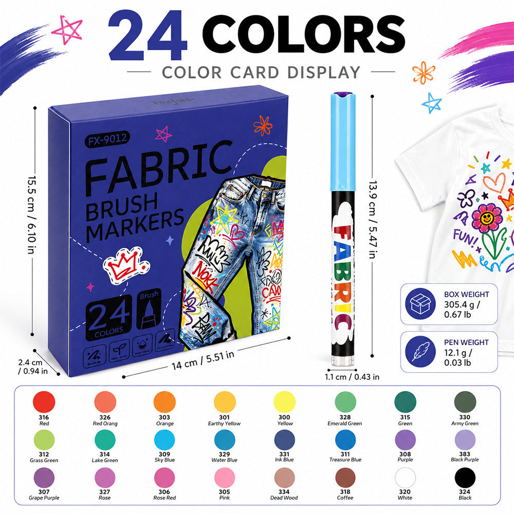 Fabric Brush Markers – 12 / 24 / 36 Colors