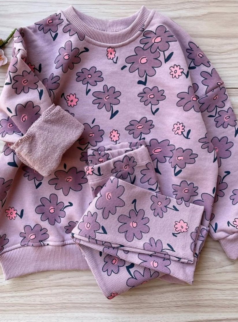 Purple Flowers Outfit Cotton 100%2-8y