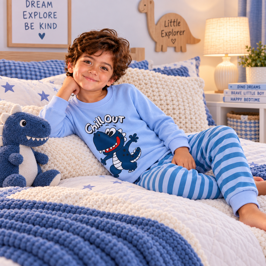 Boys’ 100% Cotton Chill Out Dino Pajama Set | 0–8Y