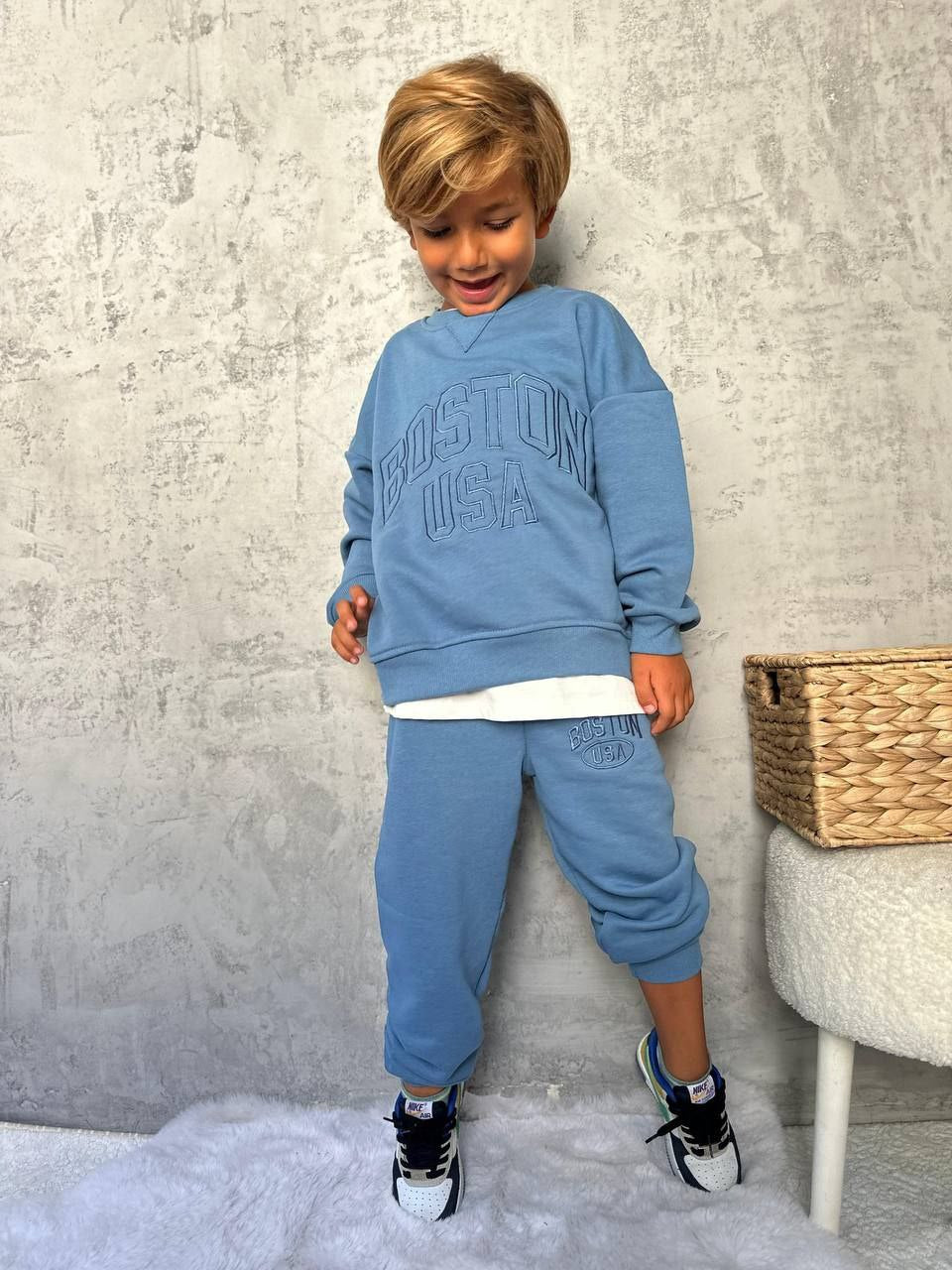 Blue Boston Outfit Cotton 100% 3-10y