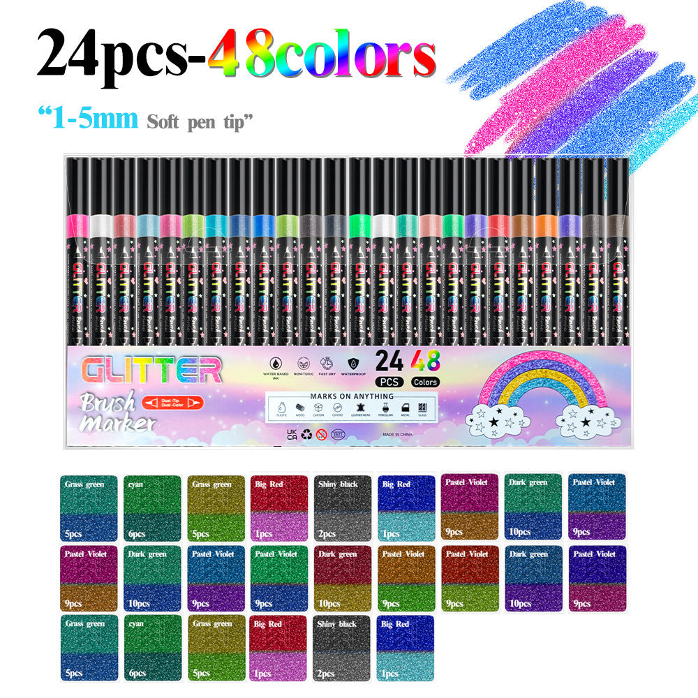 Glitter Brush Marker Set – 12pcs/24 Colors & 24pcs/48 Colors