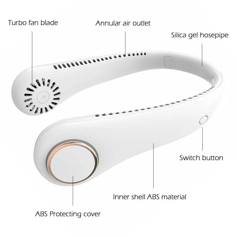Folding Neck Hanging Charging Fan – White & Pink