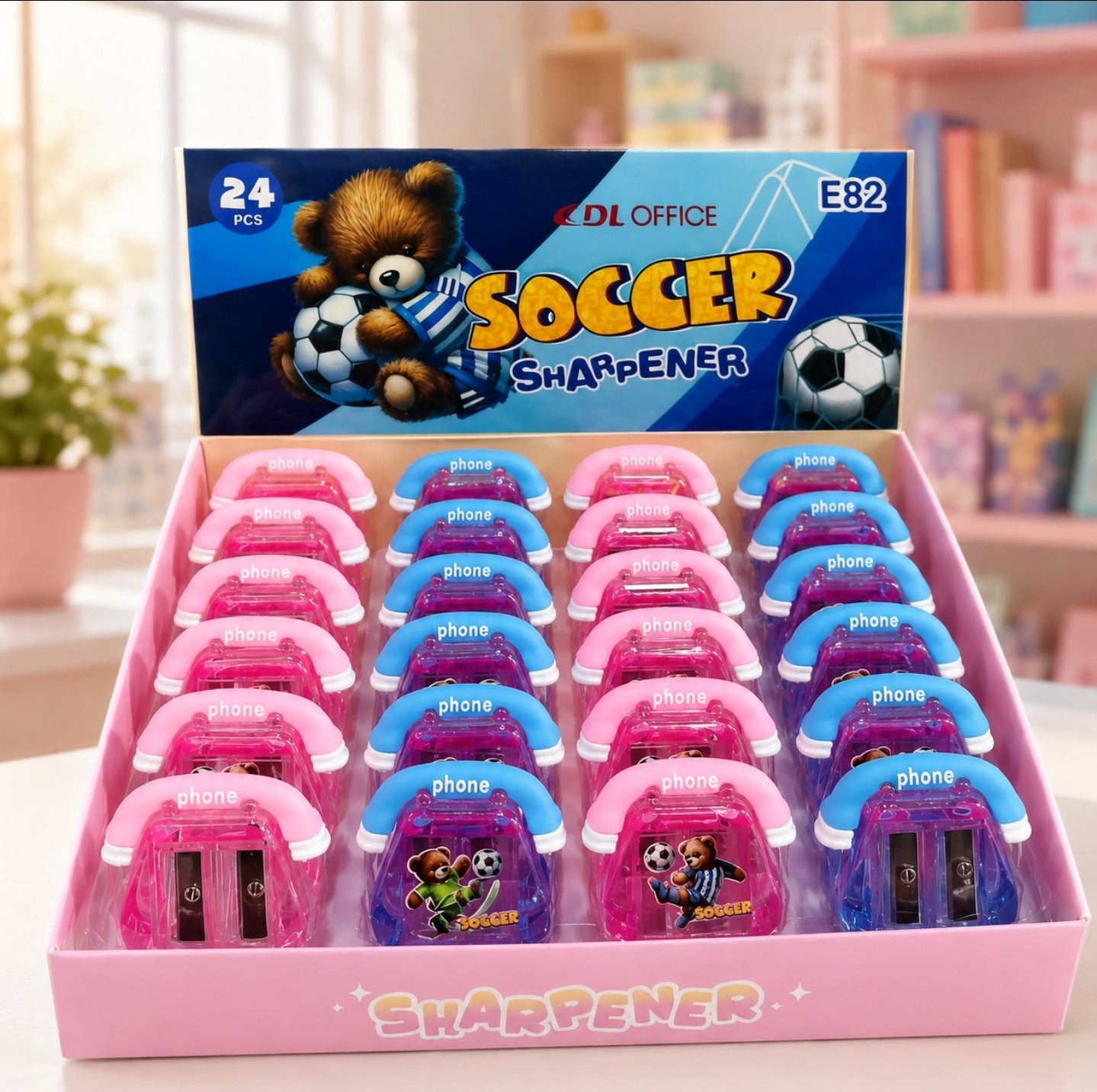 Soccer Teddy Bear Phone-Shaped Double Pencil Sharpener