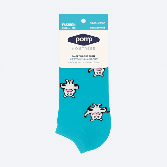 Short Socks Cotton Blue With Cow Design Size 36-40