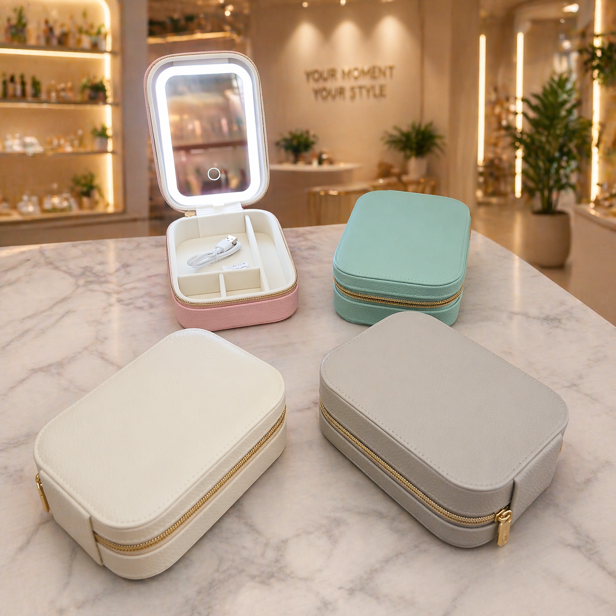 LED Mirror Jewelry Box – Travel Organizer with Light (4 Colors)
