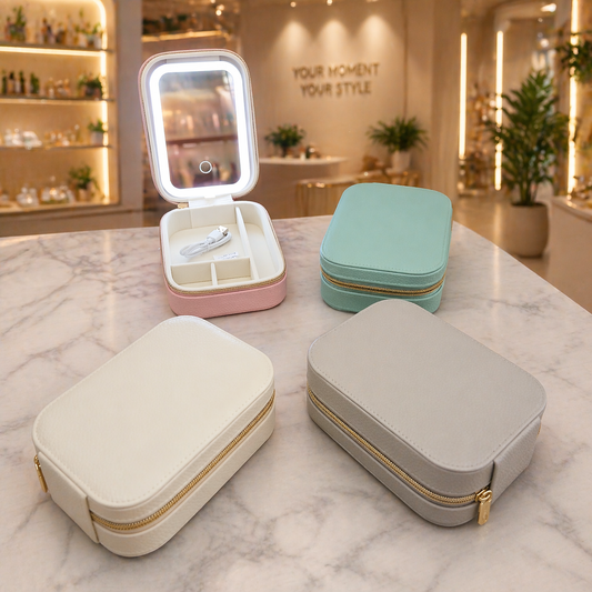 LED Mirror Jewelry Box – Travel Organizer with Light (4 Colors)
