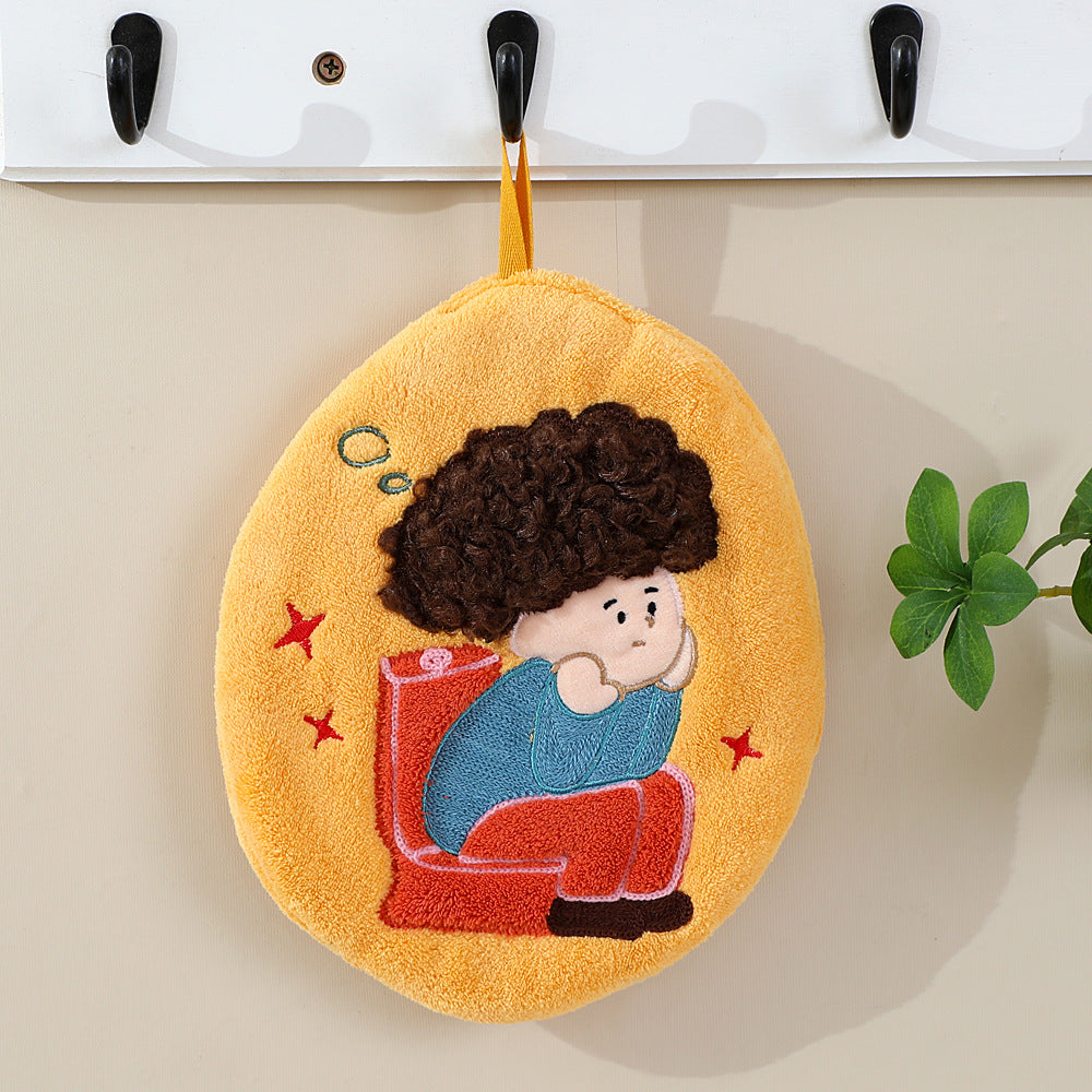 Cute Cartoon Coral Fleece Hanging Hand Towel – 23 × 18 cm