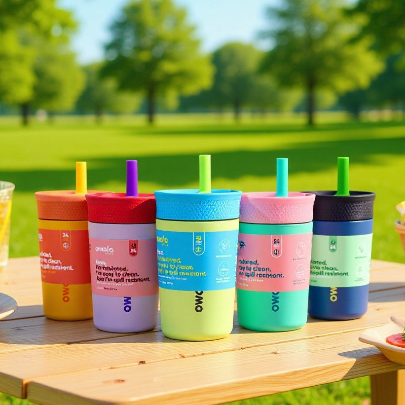 Owala Kids Bottle Stainless Steel Flexible Silicone Drinking Straw Spill-Resistant Lid 355ml